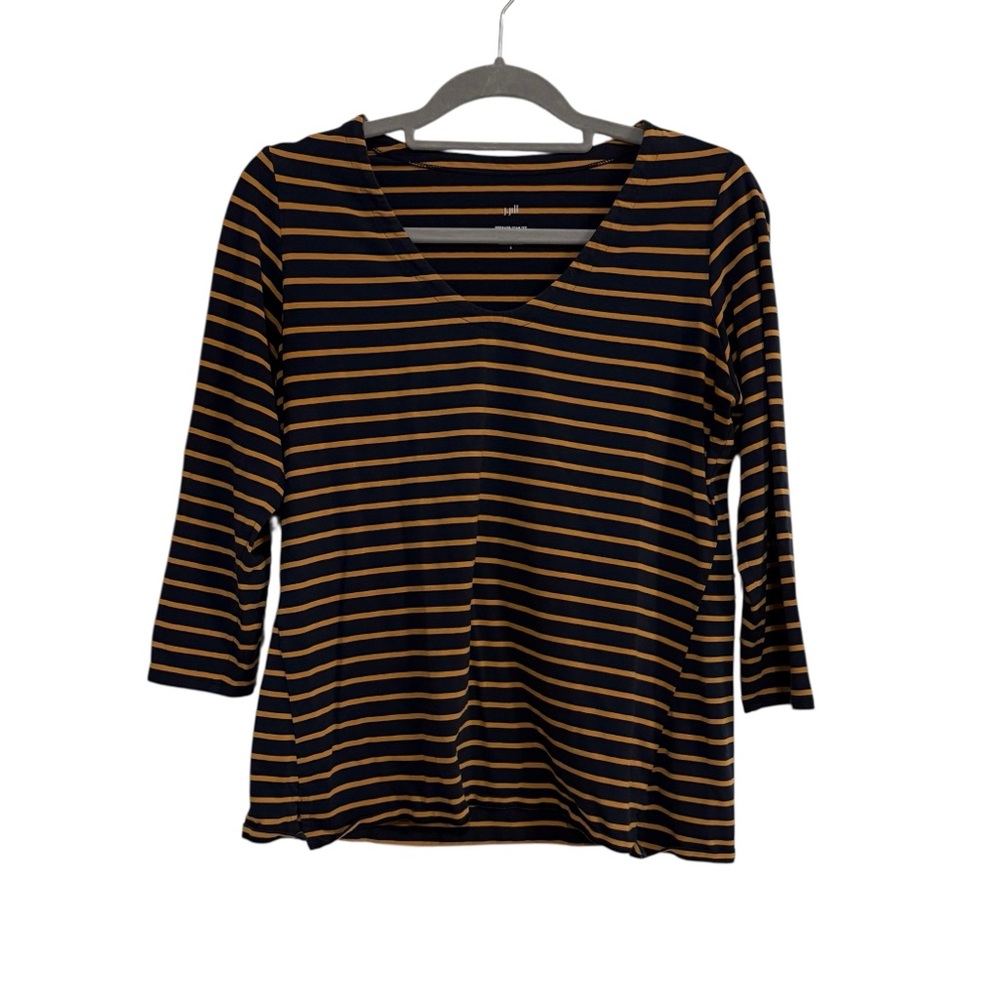J. Jill Forward Seam Tee Navy and Tan Stripe